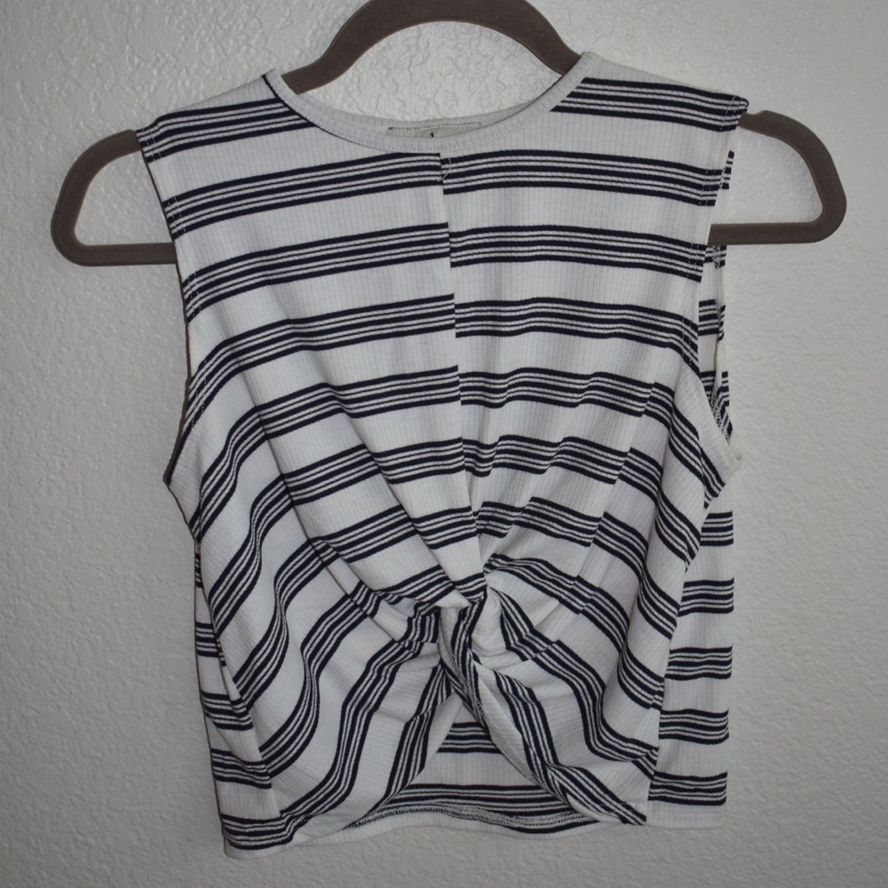 Navy striped ruched tank